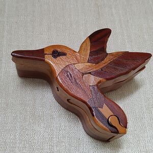Wooden Hand Crafted Hummingbird Puzzle Box